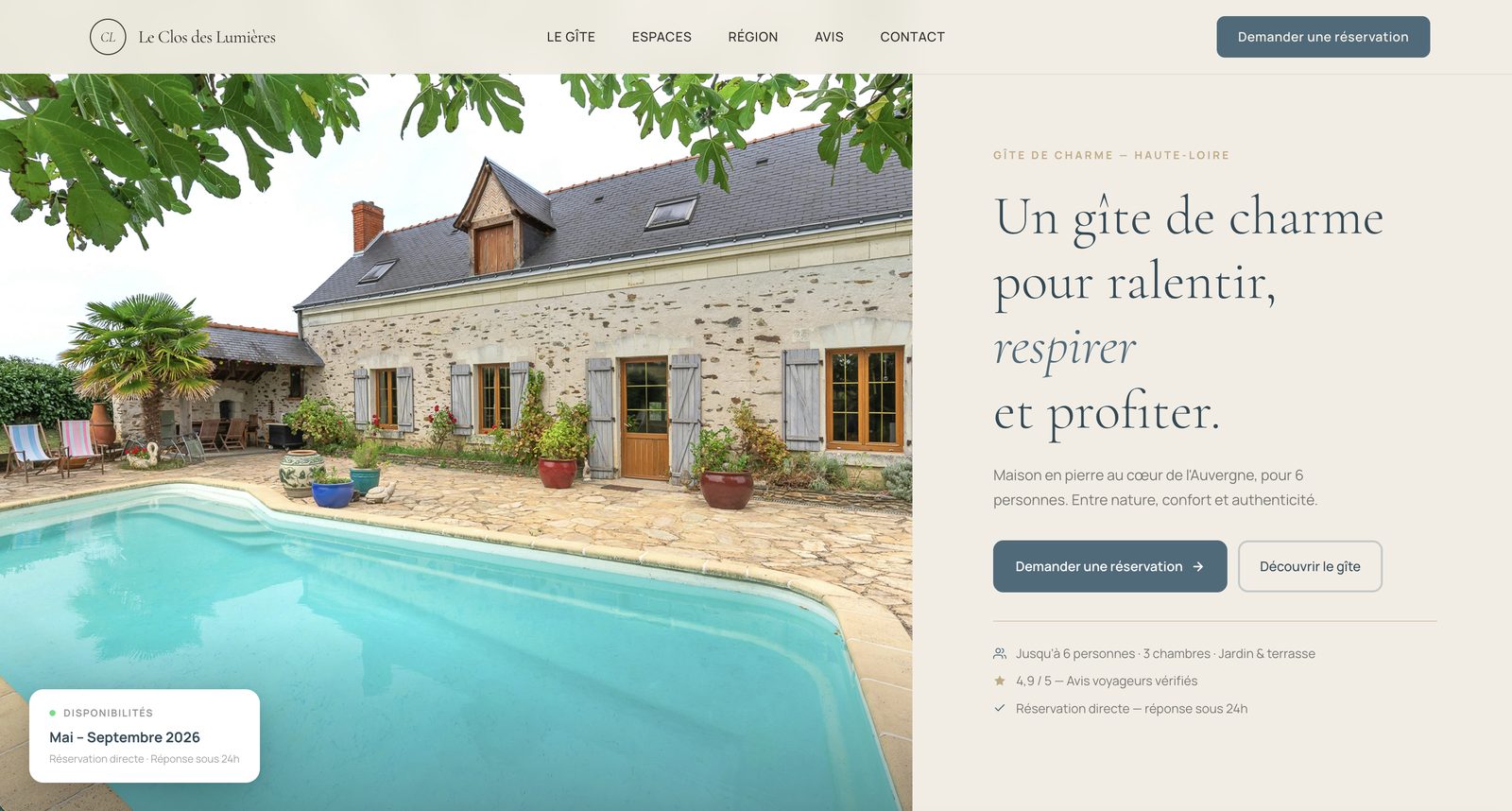 Le Clos des Lumières — French boutique guest house website screenshot