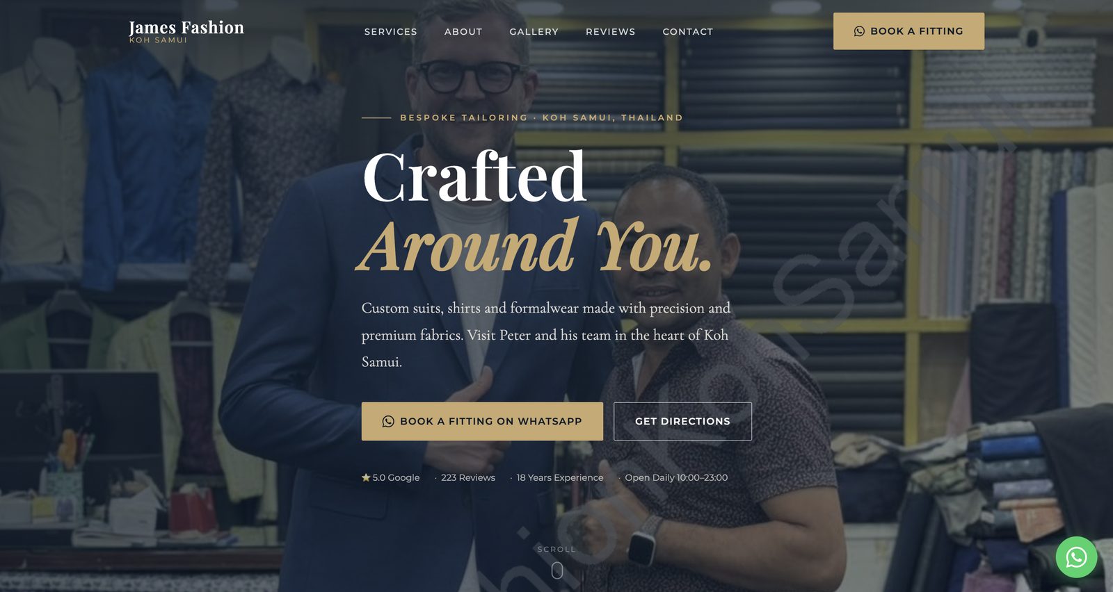 James Fashion Koh Samui — bespoke tailoring website screenshot