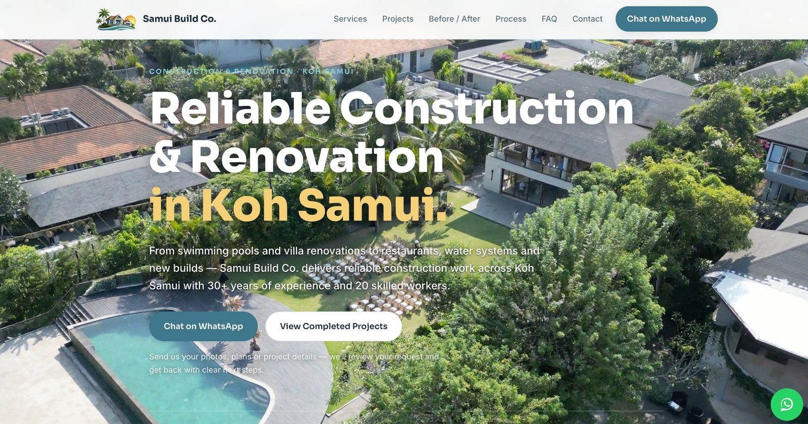 Samui Build Co — construction and renovation company website screenshot